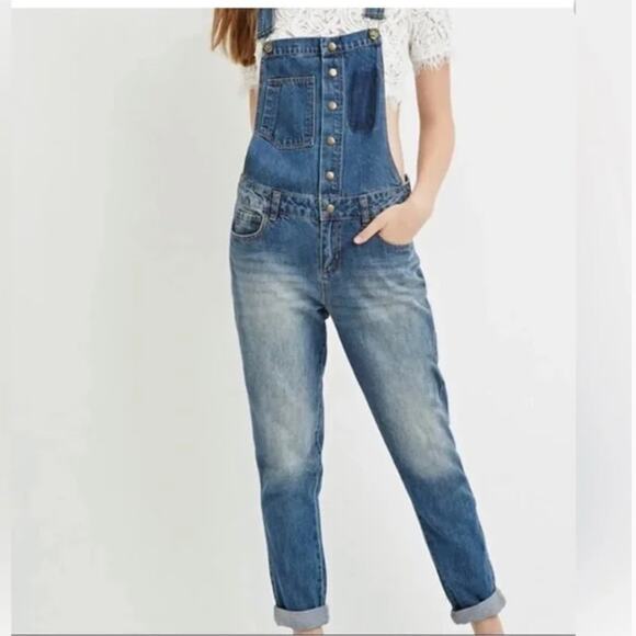 Life in Progress Distressed Snap Front Denim Overalls XS - Picture 1 of 9